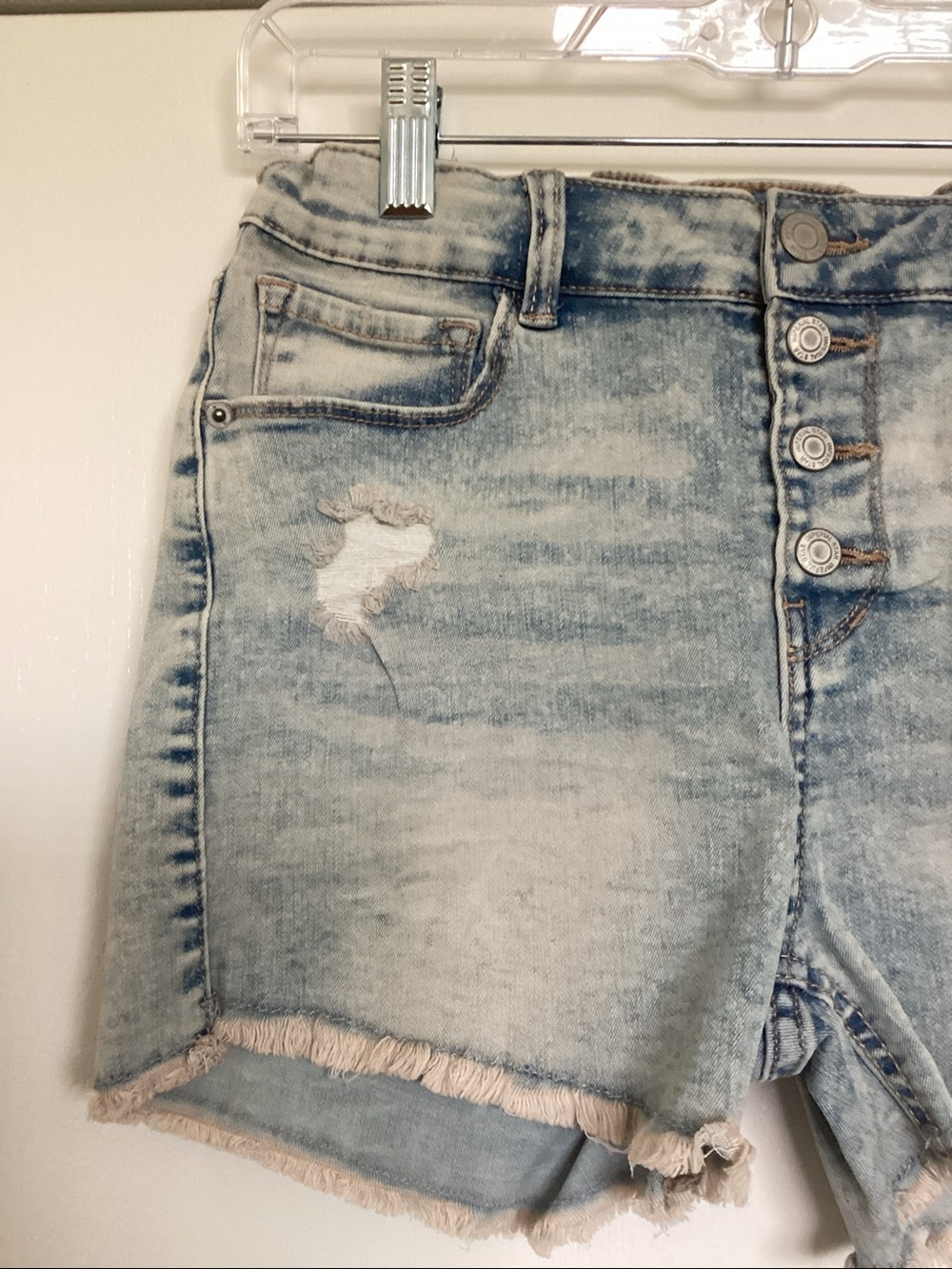 Imperial Star Girls Light Wash Button-Front Distressed Denim Shorts - Picture 3 of 5